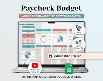 Budget Paycheck Planner, Biweekly Budget Spreadsheet, Google Sheets Budget Template, Expense Tracker, Budget Tracker, Financial Tracker
