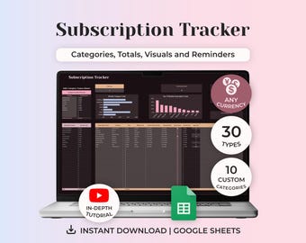 Subscription Tracker Google Sheets, Subscription Renewal Tracker, Recurring Costs, Digital Spreadsheet Template, Subscription Log