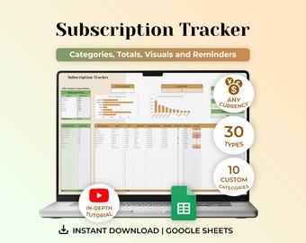 Subscription Tracker Google Sheets, Spreadsheet Template, Recurring Expense Tracker,  Financial Tracker, Google Sheets Template
