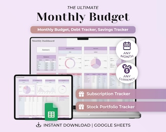 Ultimate Monthly Budget Spreadsheet Planner, Google Sheets Budget, Income and Expense Tracker, Bill Tracker, Debt Tracker, Personal Finance