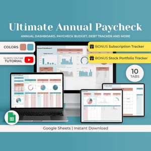 Annual Paycheck Budget Spreadsheet, Weekly Budget, Paycheck Budget Tracker, Saving Tracker, Google Sheets Budget Planner, Budget Spreadsheet