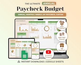 Annual Paycheck Budget Planner Spreadsheet Google Sheets, Biweekly Budget, Savings Tracker, Income and Expense Tracker, Financial Planner