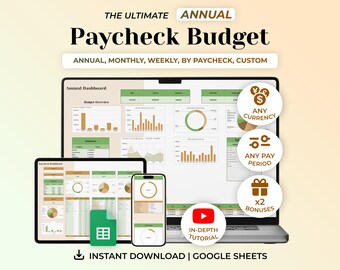 Annual Paycheck Budget Planner Spreadsheet Google Sheets, Biweekly Budget, Savings Tracker, Income and Expense Tracker, Financial Planner