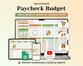 Ultimate Paycheck Budget Template Planner, Weekly Budget Template, Google Sheets Budget Spreadsheet, Income Tracker, Digital Planner