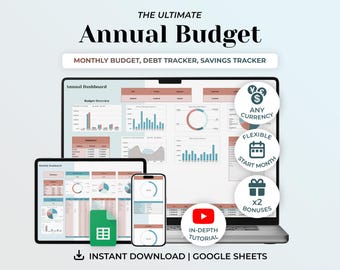 Annual Budget Planner Template, Google Sheets Budget Spreadsheet, Digital Calendar, Expense Tracker, Income Tracker, 2025 Digital Planner