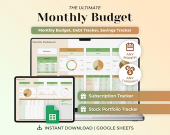 Ultimate Monthly Budget Planner Spreadsheet, Digital Planner, Budget Spreadsheet Template, Bill Tracker, Sinking Funds Tracker, Debt Tracker