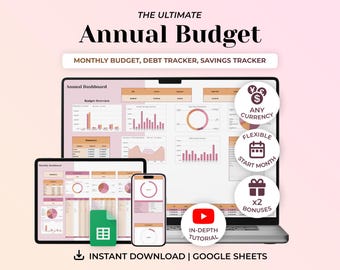 Annual Budget Spreadsheet Planner, Monthly Budget Planner, Monthly Bill Tracker, Monthly Calendar, Subscription Tracker, Personal Finance