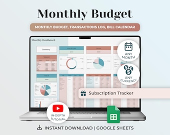 Monthly Budget Planner, Budget Spreadsheet, Monthly Bill Tracker, Income and Expense Tracker, Monthly Bill Tracker, Personal Finance