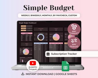 Simple Budget Planner, Paycheck Budget Spreadsheet, Weekly Budget, Subscription Tracker, Spending Tracker, Google Sheets Digital Planner
