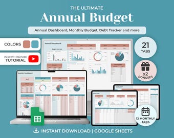 Annual Budget Planner Template, Google Sheets Budget Spreadsheet, Digital Calendar, Expense Tracker, Income Tracker, 2025 Digital Planner
