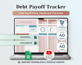 Debt Snowball Google Sheets Template, Google Sheets Debt Tracker Spreadsheet, Debt Repayment, Debt Payoff, Google Sheets Spreadsheet