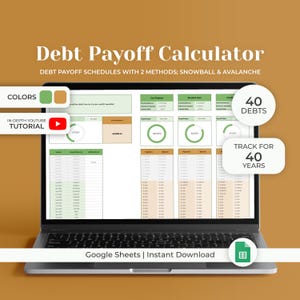 Debt Tracker Google Sheets, Debt Snowball Vorlage Google Sheets, Debt Snowball und Lawinenrechner, Tabelle zur Rückzahlung von Zahlungen