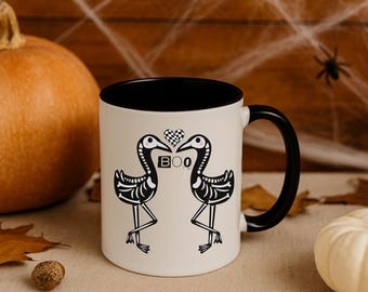 halloween mug gothic cute spooky coffee cup boo mug skeleton flamingo mug heart black and white modern retro fall decor gift for halloween