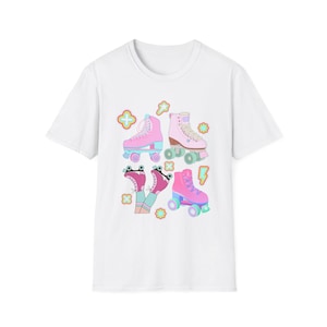 retro roller skate t shirt pastel roller skating tee cute 70s 80s skater girl graphic tee colorful retro skate top roller skating gift her