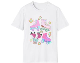 retro roller skate t shirt pastel roller skating tee cute 70s 80s skater girl graphic tee colorful retro skate top roller skating gift her