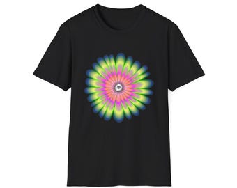 psychedelische Blumen t-Shirt optische Täuschung buntes Mandala Grafik T-Shirt Regenbogen rave ästhetisches T-Shirt Retro-Stil Spitze