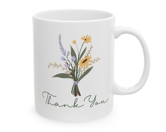 thank you floral mug appreciation gift coffee cup floral thank you mug minimalist mug for coworker or teacher gratitude gift