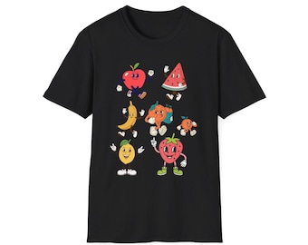 kawaii fruit shirt cute cartoon fruit t shirt funny food graphic tee retro fruit characters strawberry banana watermelon shirt 90s style tee