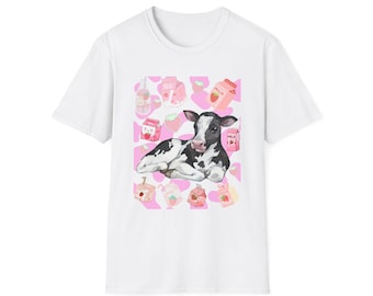 strawberry milk t shirt cute cow tee kawaii strawberry cow top animal graphic tee pastel aesthetic cow lover shirt cottagecore top