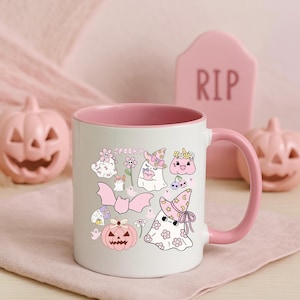 spooky ghost mug pastel cute halloween coffee cup kawaii witch ghost pink pumpkin mug pink bat mug cozy cottagecore fall aesthetic cozy gift