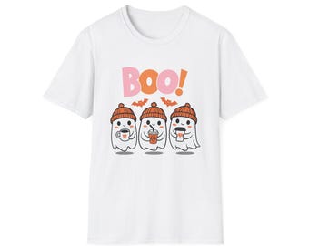 cute boo ghost shirt halloween coffee lover tee fall ghost t shirt funny spooky season shirt cozy autumn coffee tee gift halloween lovers