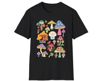 tee shirt champignons colorés tee shirt cottagecore champignons tee shirt nature psychédélique cadeau esthétique féerique pour les amateurs de champignons