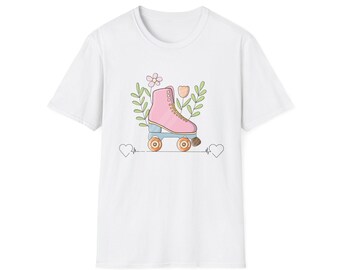 pink roller skate graphic tee retro floral roller skating shirt vintage boho skate t shirt pastel skater gift for women roller skate lovers