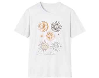 vintage tee celestial sun and moon t shirt boho astrology graphic tee cosmic moon phases shirt retro shirt space starry sky top gift for her