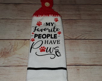 crochet towel, crocheted hanging towel, kitchen towel, pet decor