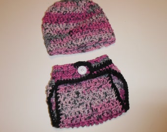 CLEARANCE crochet diaper cover with hat, newborn, photo prop