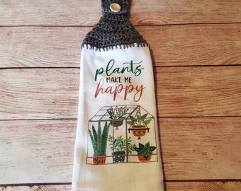 crochet towel,  tea towel, double layer towel, I love plants
