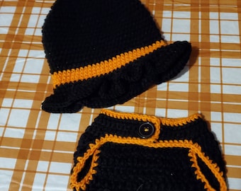 Sale!! crochet witch diaper set, baby clothing, costume, newborn, photo prop