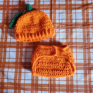 crochet pumpkin diaper set, newborn, photo prop, baby outfit, baby shower