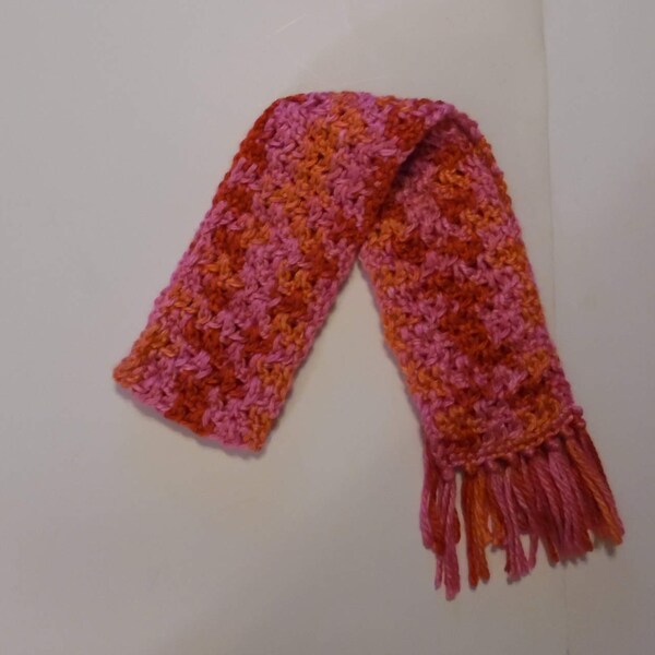 CLEARANCE crochet scarf, child scarf, winter scarf, pink scarf, scarf with scarf, valentines day scarf