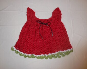 crochet baby dress, red dress, summer sundress, watermelen dress, size 6 months, photo prop