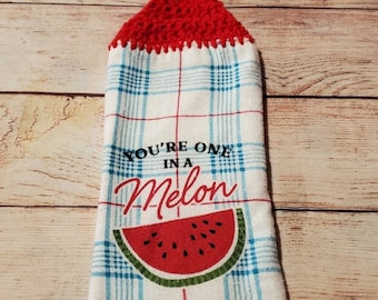 Crochet summer towel, watermelon,  crocheted towel, hanging towel