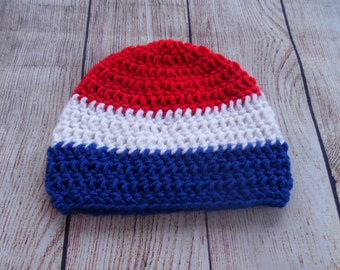 crochet hat, crochet beanie, patriotic hat, winter hat, child hat