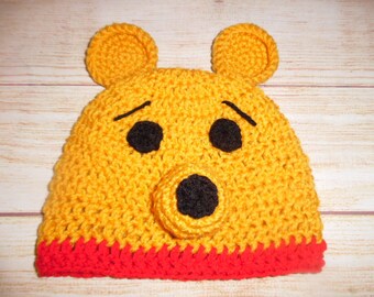 crochet winnie the pooh hat, child hat, winter hat, photo prop