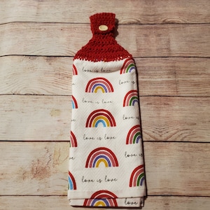 crochet towel, crocheted towel, hanging kitchen towel, double layer, kitchen decor