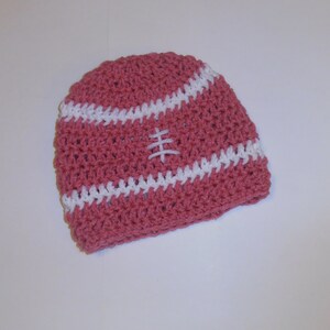 crochet football beanie, pink football beanie, newborn, photo prop, baby shower gift