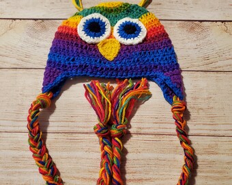 crochet owl hat, child hat, winter hat, christmas hat, sleepy owl, free shipping