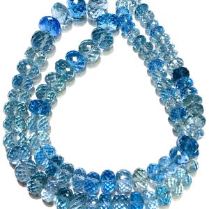 Extremt vacker sällsynt ljusblå safir fasetterad rondellpärla ädelsten. Blå safir 16" långt halsband. Storlek 6-8 MM