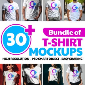 30+ T-Shirt Mockup Bundle | PSD Shirt Templates for Designers | Unisex Apparel Mockups | Smart Object Editable PSD