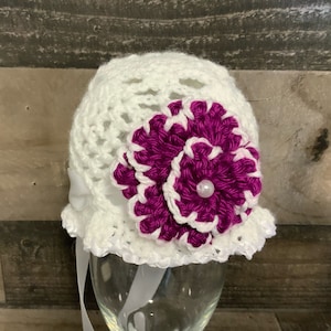 Newborn baby hat, crochet baby girl hat, baby bonnet hat photo prop baby shower gift, ready to ship