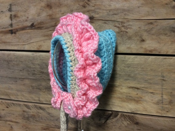 Crochet Bonnet custom Colors Newborn Flower Bonnet Leaf Cape - Crochet Baby Flower Bonnet  main image 2