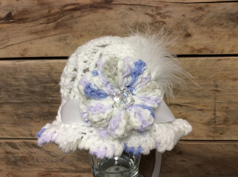 WhitePurpleLavenderGray Poncho Set Girl Hats READY TO SHIP Crochet Baby Girl 0-3 Month Size Set Baby Hat Crochet Hair clips