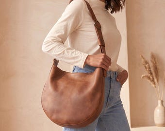 100% Genuine leather shoulder bag, Large leather shoulder bags, Personalized shoulder purse,Boho leather bag for women,Leather crossbody bag