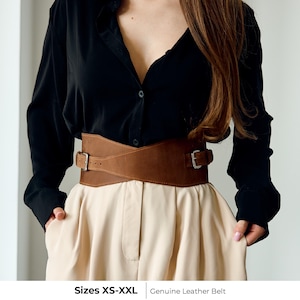【cacharel】 BROWN LEATHER wide BELT Women Brown Faux Leather Belt - Hip High Waist Wide