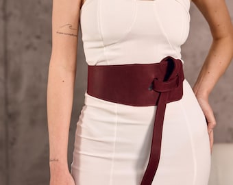 Leather Knot Belt, Tie Waist Belt, Wide Leather Belt, Wrap Around Belt, Real Leather Belt,Corset Belt Women,Waist Belt Dress,Adjustable Belt