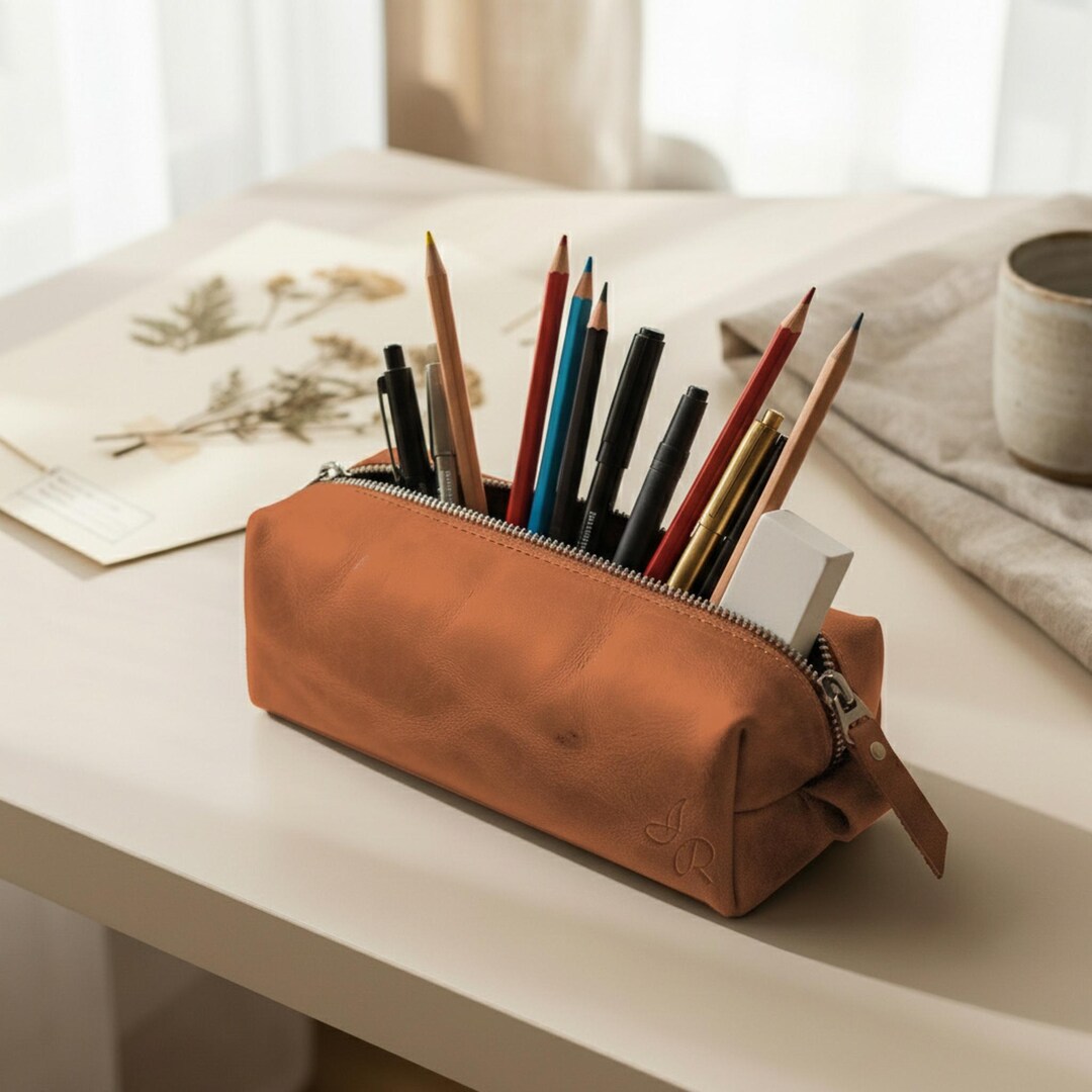 Leather Pencil Case, Leather Pen Pouch, Leather Zipper Pouch, Leather ...